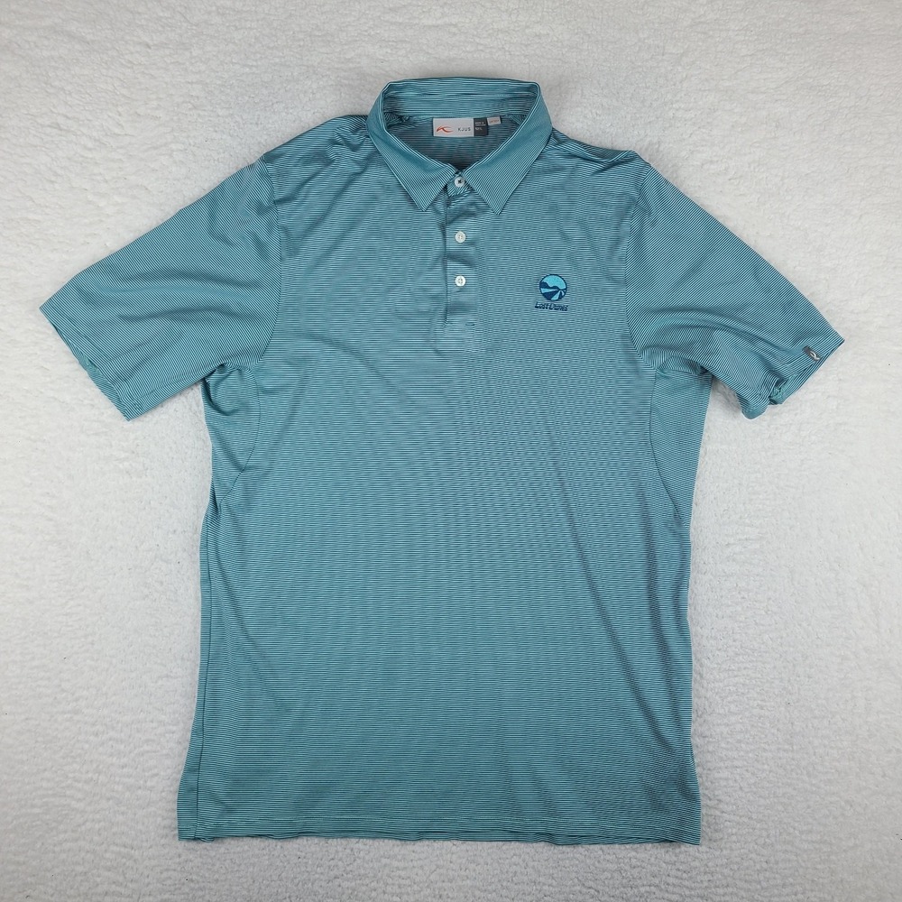 KJUS Polo Shirt Mens 52 / Large Blue Teal‎ Striped Performance Golf Short Sleeve